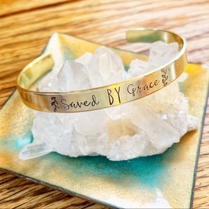 🆕 Saved By Grace Handstamped Christian Stainless Steel Cuff Bracelet